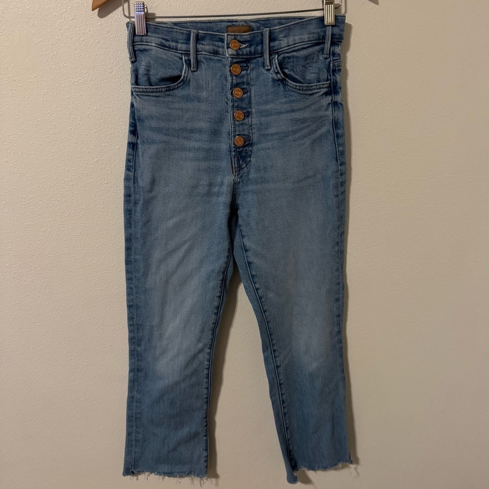 Mother The Pixie Hustler Ankle High-rise Tarot Time Crop Exposed Button Fly-28